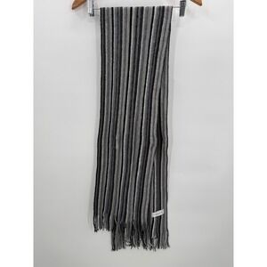 Geoffrey Beene Men's Striped Acrylic Scarf Black Gray White Fringe